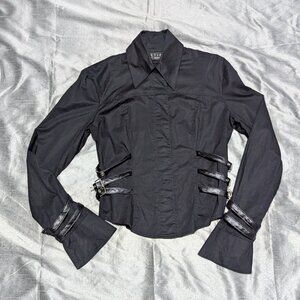 Vintage Lip Service Fetish Ace of Spades Collared Long Sleeve Top Black